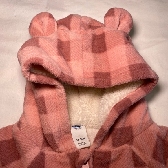 Fleece Pink Plaid Kids Bear One-Piece Onesie - Picture 4 of 7